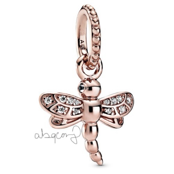EUC Pandora 388803C01 Pandora Rose Sparkling Dragonfly Pendant w/ Clear CZ's